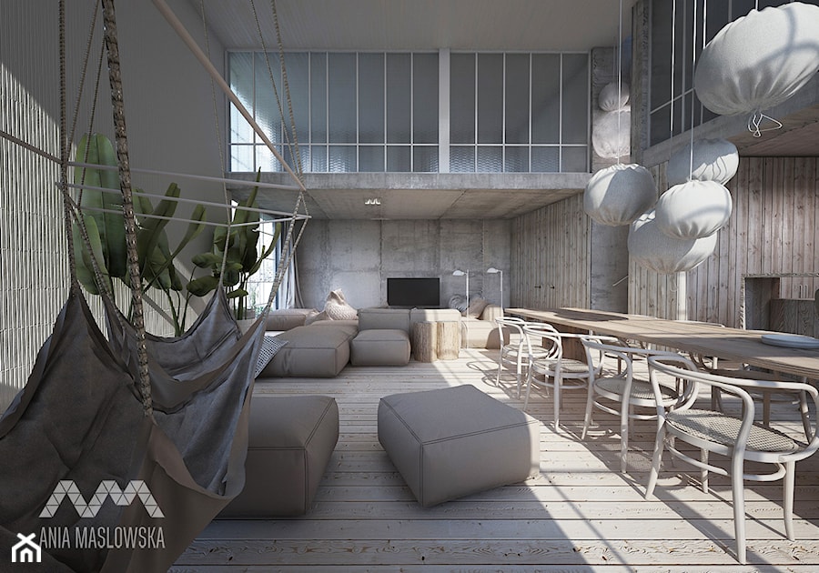 Dom jednorodzinny 450 m2 - Duży szary salon z jadalnią, styl skandynawski - zdjęcie od Ania Masłowska