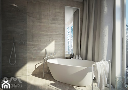 Projekt domu w Józefowie - Mała z marmurową podłogą łazienka z oknem, styl minimalistyczny - zdjęcie od Ania Masłowska