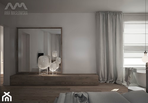 Projekt domu w Józefowie - Duża biała sypialnia z łazienką, styl minimalistyczny - zdjęcie od Ania Masłowska