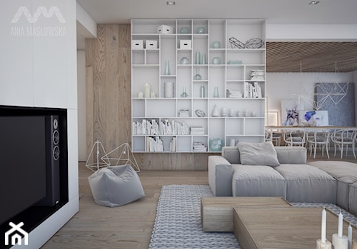 Projekt domu w Józefowie - Średni biały salon z jadalnią, styl minimalistyczny - zdjęcie od Ania Masłowska