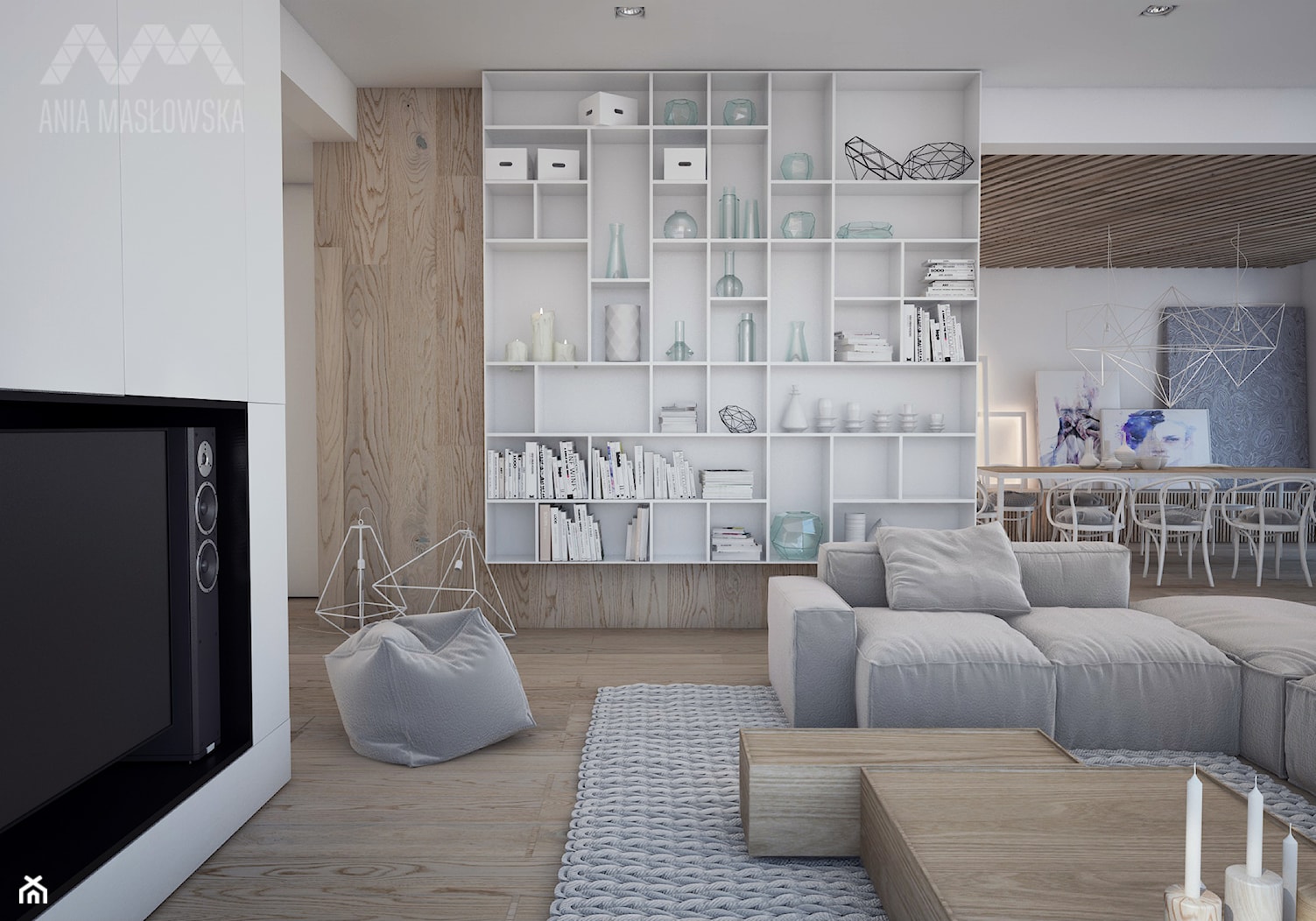Projekt domu w Józefowie - Średni biały salon z jadalnią, styl minimalistyczny - zdjęcie od Ania Masłowska - Homebook