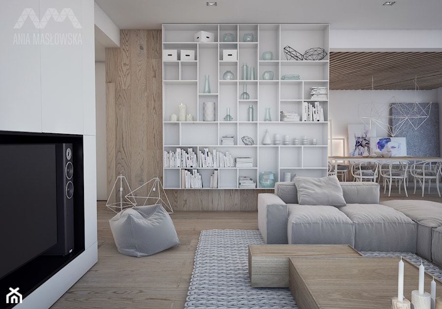 Projekt domu w Józefowie - Średni biały salon z jadalnią, styl minimalistyczny - zdjęcie od Ania Masłowska
