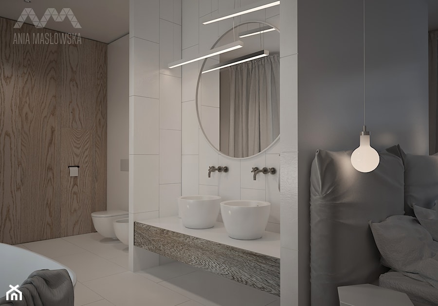 Projekt domu w Józefowie - Średnia z dwoma umywalkami łazienka, styl minimalistyczny - zdjęcie od Ania Masłowska