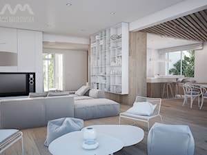 Projekt domu w Józefowie - Średni biały salon z kuchnią z jadalnią, styl minimalistyczny - zdjęcie od Ania Masłowska