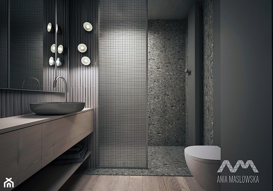 mieszkanie 60 m2 - Średnia na poddaszu bez okna łazienka, styl minimalistyczny - zdjęcie od Ania Masłowska
