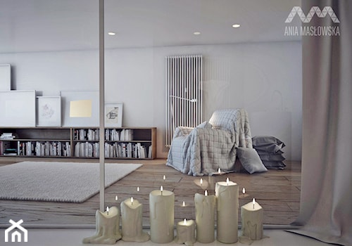 Projekt wnętrz domu pod Białymstokiem_wersja1 - Duża biała sypialnia z łazienką, styl minimalistyczny - zdjęcie od Ania Masłowska