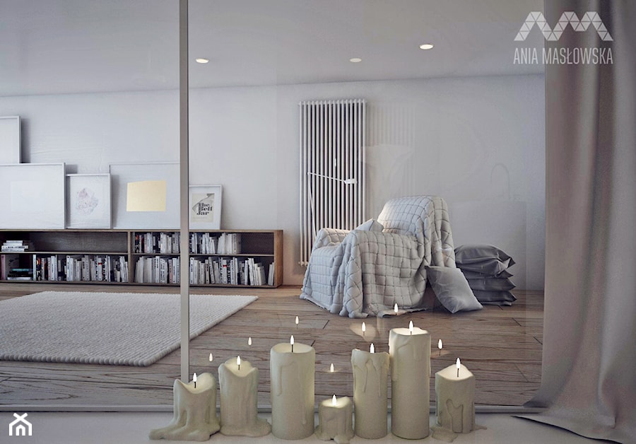 Projekt wnętrz domu pod Białymstokiem_wersja1 - Duża biała sypialnia z łazienką, styl minimalistyczny - zdjęcie od Ania Masłowska