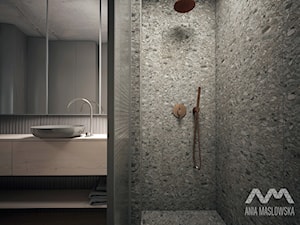 mieszkanie 60 m2 - Mała na poddaszu bez okna łazienka, styl minimalistyczny - zdjęcie od Ania Masłowska