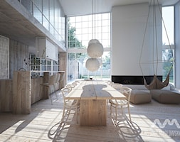 Dom jednorodzinny 450 m2 - Duża biała jadalnia w salonie w kuchni, styl skandynawski - zdjęcie od Ania Masłowska - Homebook