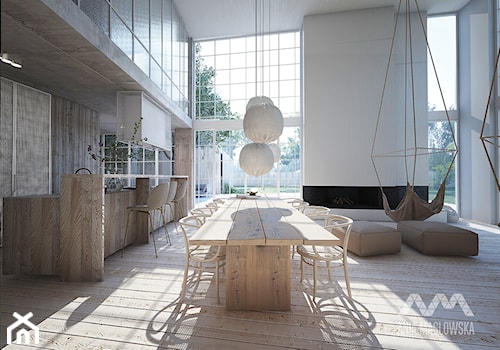 Dom jednorodzinny 450 m2 - Duża biała jadalnia w salonie w kuchni, styl skandynawski - zdjęcie od Ania Masłowska