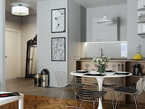 Apartament przy Rydygiera w Warszawie - Średnia otwarta z salonem z kamiennym blatem biała z lodówką wolnostojącą kuchnia jednorzędowa z oknem, styl skandynawski - zdjęcie od Architektura wnętrz Sylwia Woch