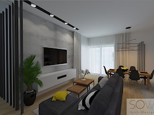 Projekt apartamentu w Wilanowie - Mały biały szary salon z jadalnią, styl nowoczesny - zdjęcie od Architektura wnętrz Sylwia Woch
