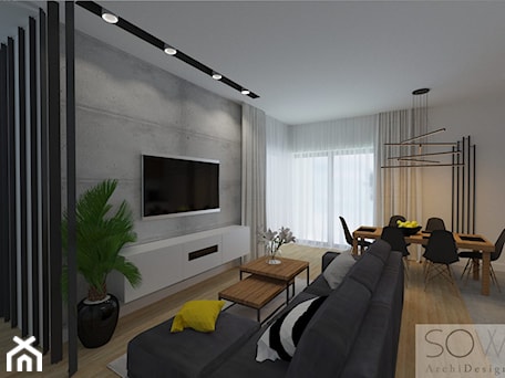 Aranżacje wnętrz - Salon: Projekt apartamentu w Wilanowie - Mały biały szary salon z jadalnią, styl nowoczesny - Architektura wnętrz Sylwia Woch. Przeglądaj, dodawaj i zapisuj najlepsze zdjęcia, pomysły i inspiracje designerskie. W bazie mamy już prawie milion fotografii!