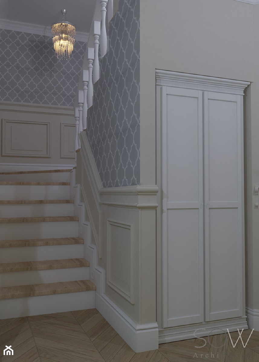 Wnętrza domu w stylu klasycznym - Średni beżowy hol / przedpokój, styl tradycyjny - zdjęcie od Architektura wnętrz Sylwia Woch