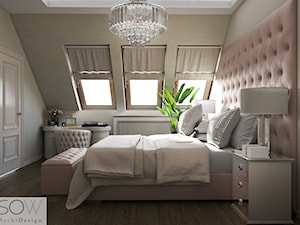 Projekt domu w Ożarowie Mazowieckim - Średnia beżowa z biurkiem sypialnia na poddaszu, styl glamour - zdjęcie od Architektura wnętrz Sylwia Woch