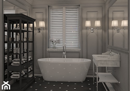 Łazienki chłodna elegancja - Mała na poddaszu łazienka z oknem, styl tradycyjny - zdjęcie od Architektura wnętrz Sylwia Woch