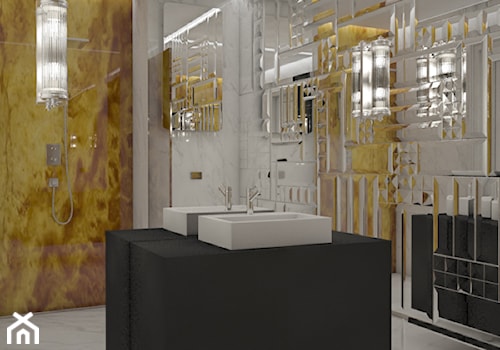 W krainie luster - Duża bez okna ze szkłem na ścianie z marmurową podłogą łazienka, styl nowoczesny - zdjęcie od Architektura wnętrz Sylwia Woch