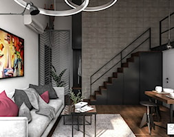 Kawalerka z antresolą - Średni czarny szary salon z jadalnią, styl industrialny - zdjęcie od Architektura wnętrz Sylwia Woch - Homebook