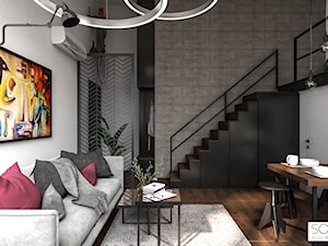 Kawalerka z antresolą - Średni czarny szary salon z jadalnią, styl industrialny - zdjęcie od Architektura wnętrz Sylwia Woch