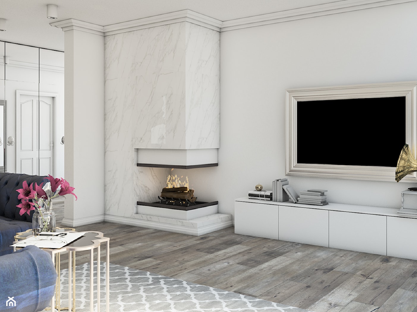 Dom w stylu New York - Średni biały salon, styl glamour - zdjęcie od Architektura wnętrz Sylwia Woch - Homebook