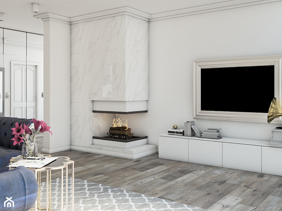 Dom w stylu New York - Średni biały salon, styl glamour - zdjęcie od Architektura wnętrz Sylwia Woch
