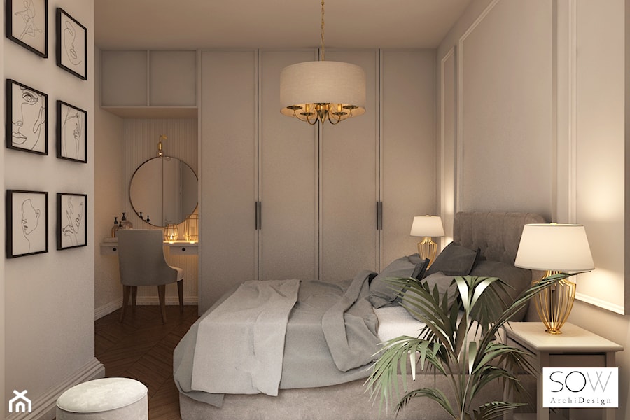 Projekt apartamentu na Grzybowskiej w Warszawie - Średnia szara sypialnia, styl glamour - zdjęcie od Architektura wnętrz Sylwia Woch
