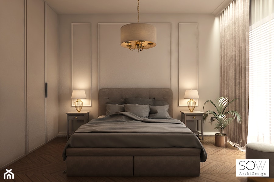 Projekt apartamentu na Grzybowskiej w Warszawie - Mała szara sypialnia, styl glamour - zdjęcie od Architektura wnętrz Sylwia Woch