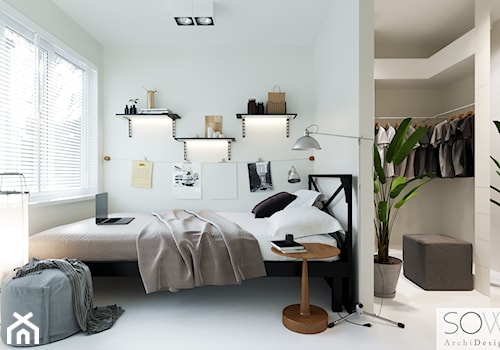 Projekt mieszkania na Chmielnej w Warszawie - Średnia biała sypialnia z garderobą, styl nowoczesny - zdjęcie od Architektura wnętrz Sylwia Woch