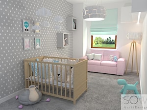 Mieszkanie na warszawskiej Ochocie - Średni biały szary pokój dziecka dla niemowlaka dla dziewczynki, styl nowoczesny - zdjęcie od Architektura wnętrz Sylwia Woch