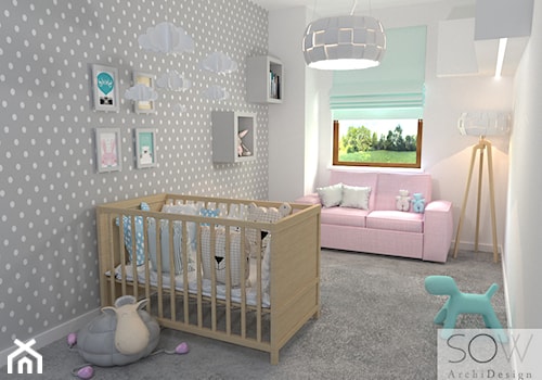Mieszkanie na warszawskiej Ochocie - Średni biały szary pokój dziecka dla niemowlaka dla dziewczynki, styl nowoczesny - zdjęcie od Architektura wnętrz Sylwia Woch
