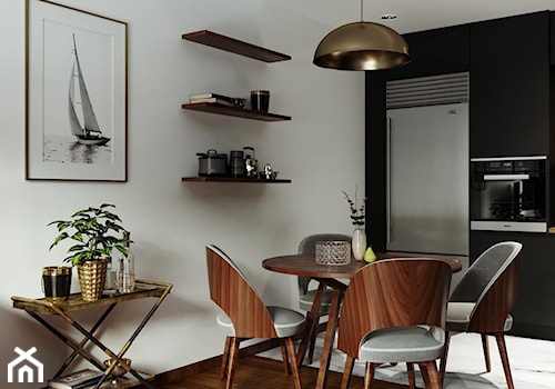 Stylowe mieszkanie - Mała otwarta biała czarna z zabudowaną lodówką kuchnia jednorzędowa z marmurową podłogą, styl nowoczesny - zdjęcie od Architektura wnętrz Sylwia Woch