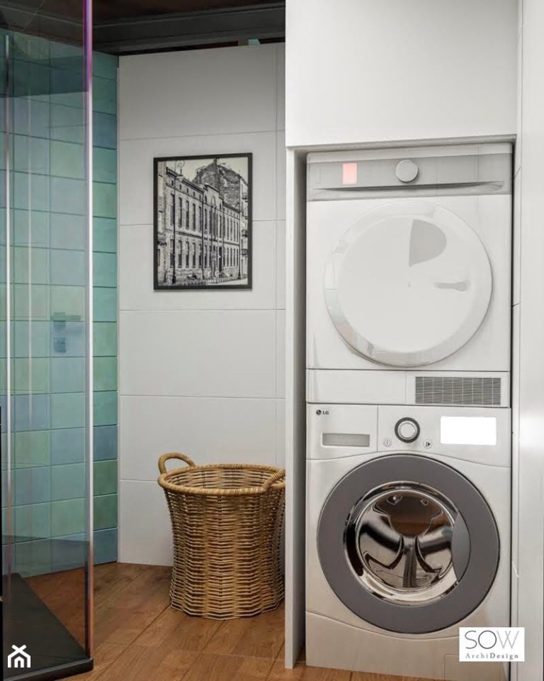 Kawalerka z antresolą - Średnia bez okna z pralką / suszarką łazienka, styl industrialny - zdjęcie od Architektura wnętrz Sylwia Woch