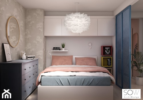 Mieszkanie w pastelach - Mała szara sypialnia, styl skandynawski - zdjęcie od Architektura wnętrz Sylwia Woch