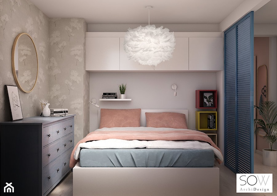 Mieszkanie w pastelach - Mała szara sypialnia, styl skandynawski - zdjęcie od Architektura wnętrz Sylwia Woch