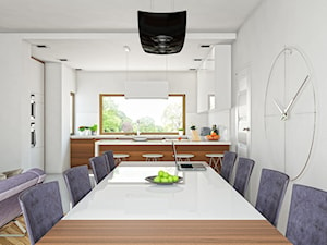 Biały okap wyspowy Tudara w nowoczesnej kuchni - zdjęcie od GLOBALO.PL - Ciche i wydajne okapy kuchenne