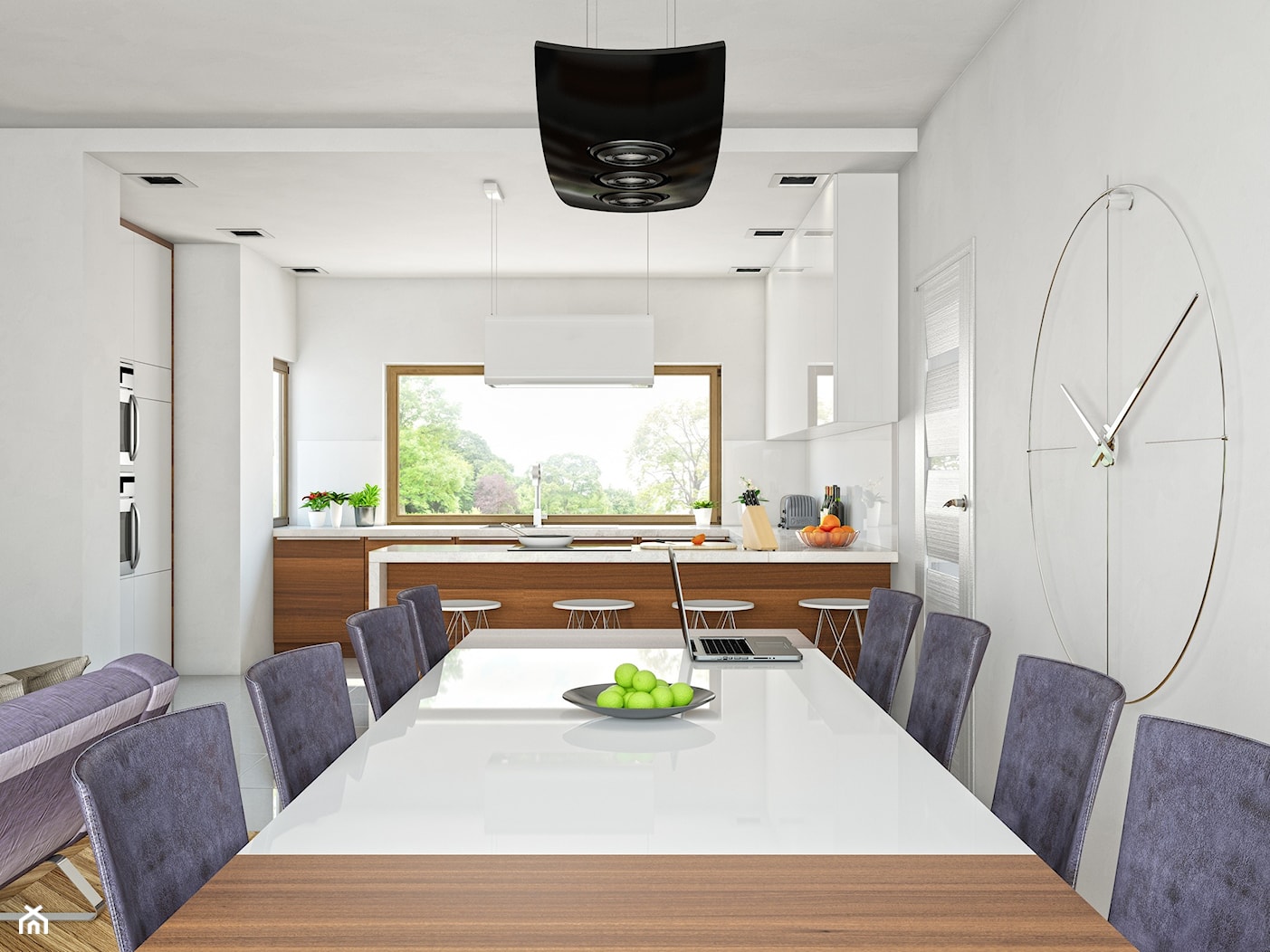 Biały okap wyspowy Tudara w nowoczesnej kuchni - zdjęcie od GLOBALO.PL - Ciche i wydajne okapy kuchenne - Homebook