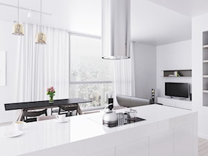Apartament z kuchnią otwartą na salon i okapem Cylindro Isola - zdjęcie od GLOBALO.PL - Ciche i wydajne okapy kuchenne