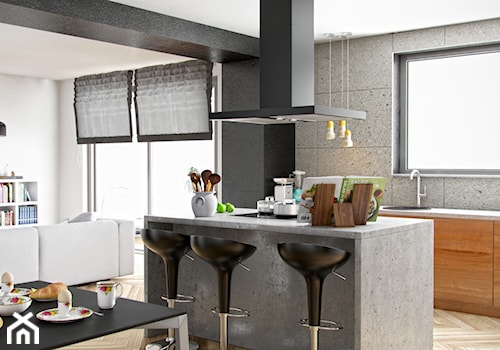 Kuchnia z czarnym okapem nomina isola w stylu industrialnym - zdjęcie od GLOBALO.PL - Ciche i wydajne okapy kuchenne