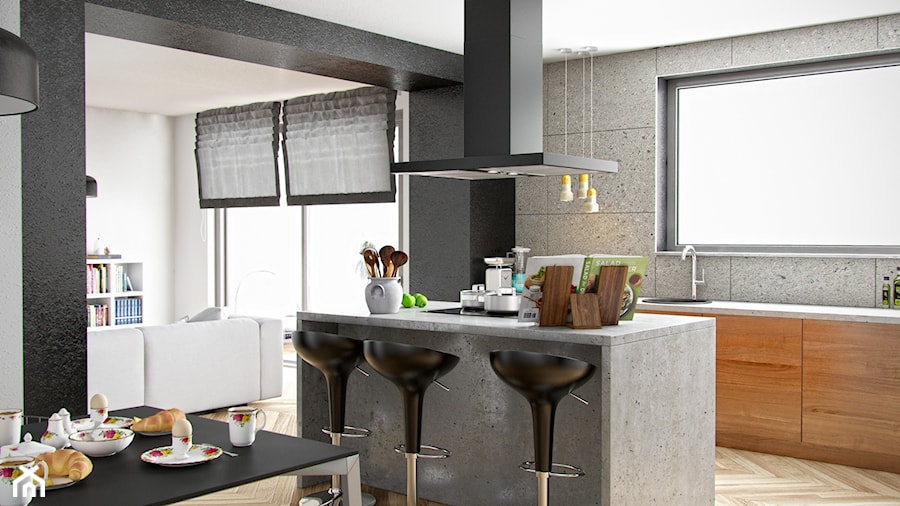 Kuchnia z czarnym okapem nomina isola w stylu industrialnym - zdjęcie od GLOBALO.PL - Ciche i wydajne okapy kuchenne