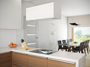 Kuchnia nowoczesna w stylu minimalistycznym z okapem Tudara 80.2 White Eko Max - zdjęcie od GLOBALO.PL - Ciche i wydajne okapy kuchenne