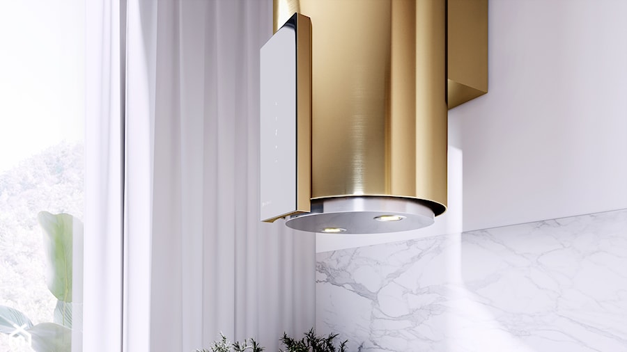 Złoty okap Roxano Light Gold do kuchni w stylu glamour - zdjęcie od GLOBALO.PL - Ciche i wydajne okapy kuchenne
