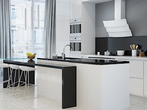 Biało czarna kuchnia w eleganckiej odsłonie z okapem Vintio White - zdjęcie od GLOBALO.PL - Ciche i wydajne okapy kuchenne