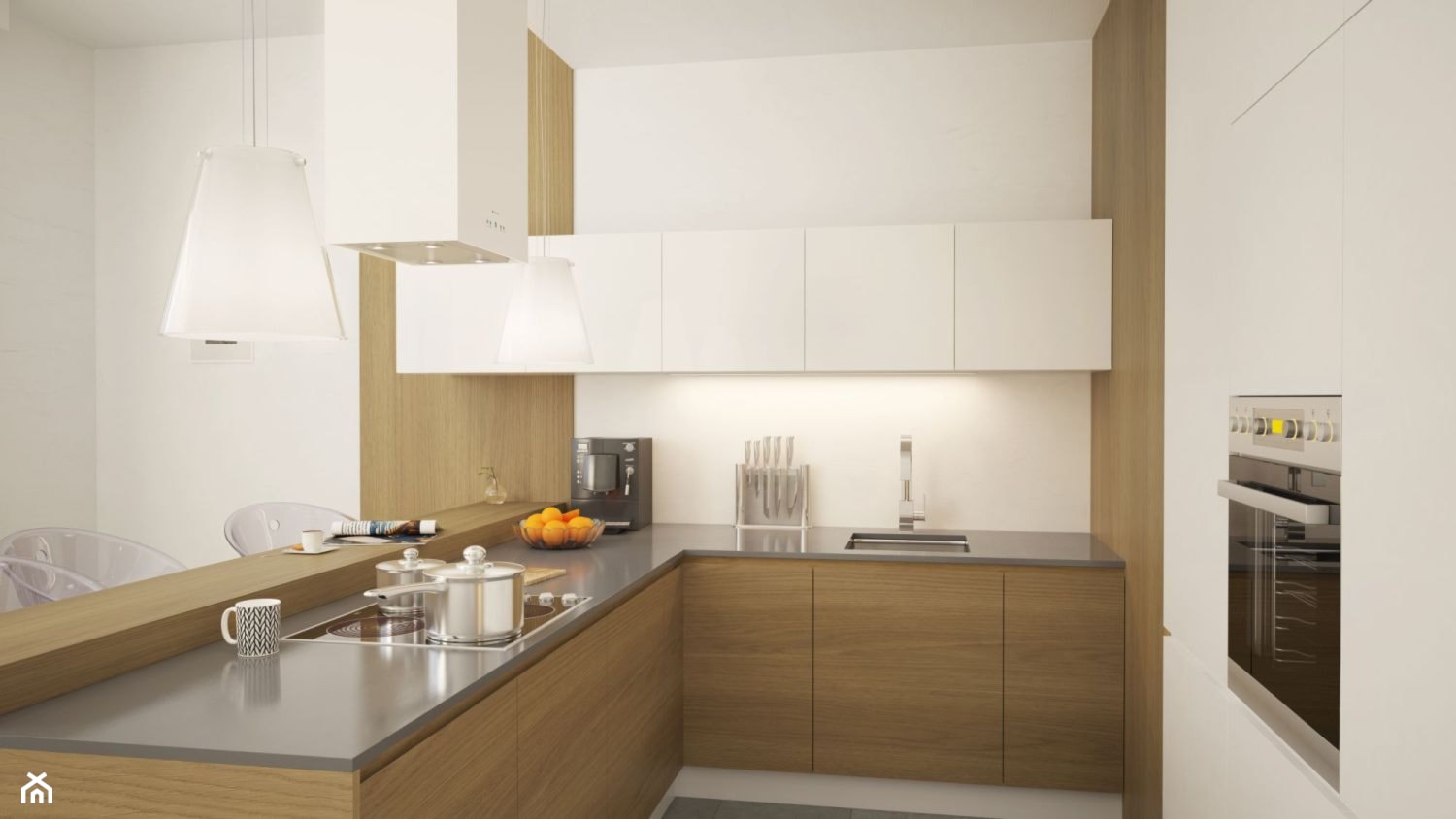 Biały okap Toredo w minimalistycznej kuchni - zdjęcie od GLOBALO.PL - Ciche i wydajne okapy kuchenne - Homebook