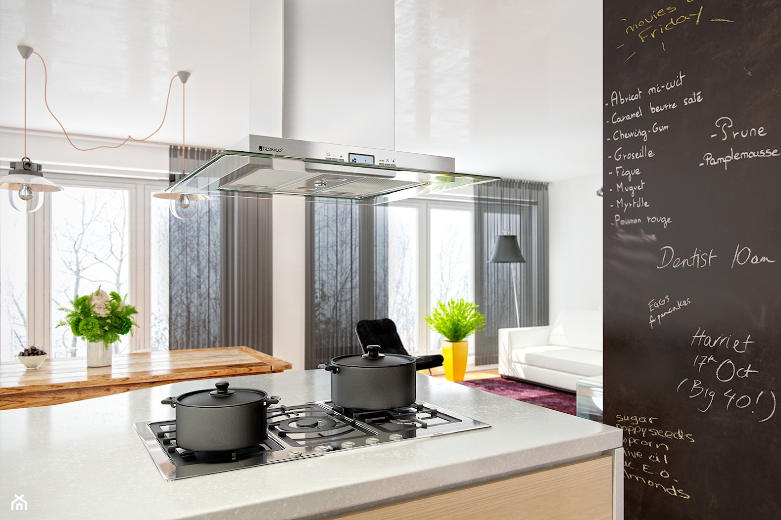 Wyspowy okap atino w jasnej przestronnej kuchni - zdjęcie od GLOBALO.PL - Ciche i wydajne okapy kuchenne - Homebook