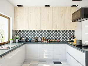 Kuchnia w domu jednorodzinnym w nowoczesnej odsłonie z okapem Tudara Black - zdjęcie od GLOBALO.PL - Ciche i wydajne okapy kuchenne