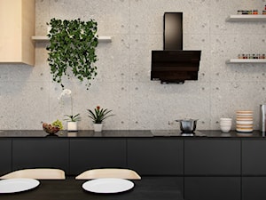 Czarny skośny okap divergo w minimalistycznej kuchni - zdjęcie od GLOBALO.PL - Ciche i wydajne okapy kuchenne