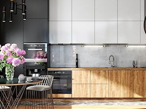Średnia otwarta szara z zabudowaną lodówką kuchnia jednorzędowa z oknem, styl industrialny - zdjęcie od GLOBALO.PL - Ciche i wydajne okapy kuchenne
