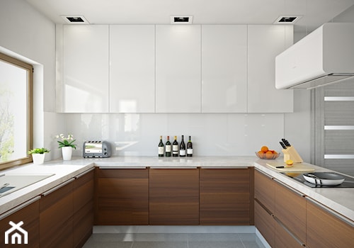 Biały okap wyspowy Tudara w nowoczesnej kuchni - zdjęcie od GLOBALO.PL - Ciche i wydajne okapy kuchenne