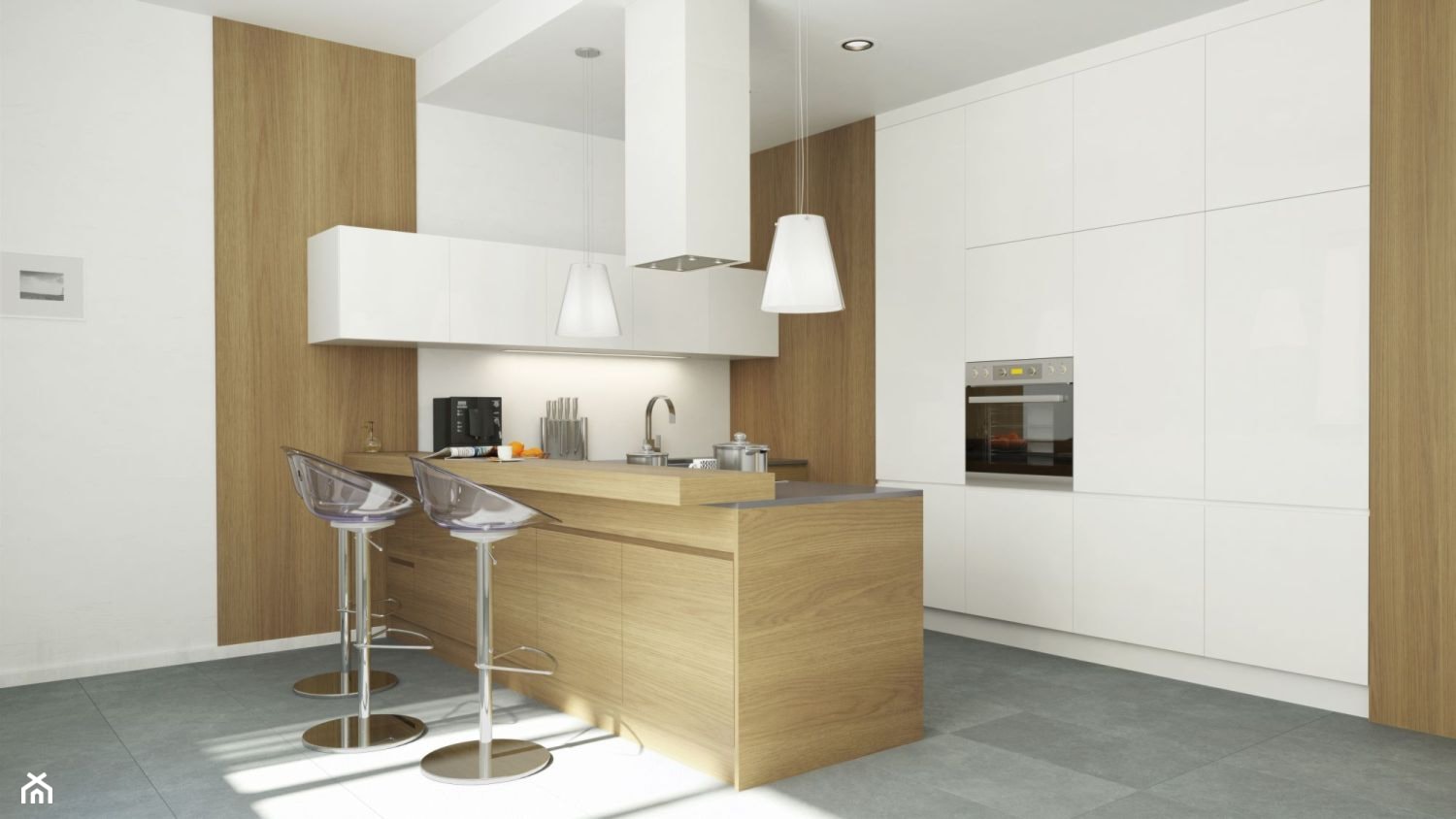 Biały okap Toredo w minimalistycznej kuchni - zdjęcie od GLOBALO.PL - Ciche i wydajne okapy kuchenne - Homebook
