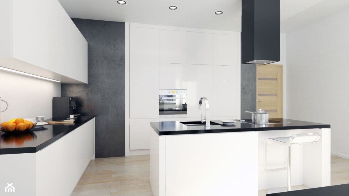 Czarny okap Toredo w minimalistycznej kuchni - zdjęcie od GLOBALO.PL - Ciche i wydajne okapy kuchenne - Homebook